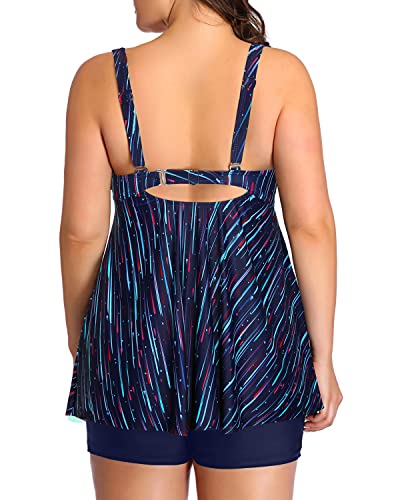 Bowknot Tankini Swimsuits For Women Cutout Back-Navy Blue