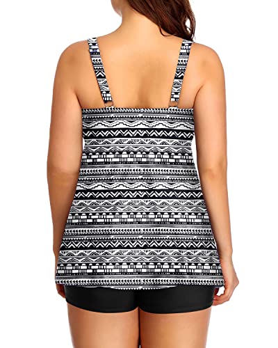 V Neck Flyaway Swimsuits Boyshorts And Modest Coverage For Women-Black Tribal