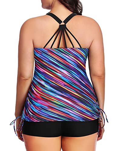 Athletic Plus Size Tankini Swimsuit Bathing Suit Top Shorts-Color Oblique Stripe