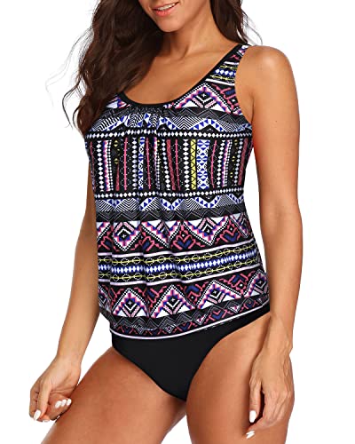Comfy And Supportive Athletic Swimwear Two Piece Tankini Set For Women-Black Tribal