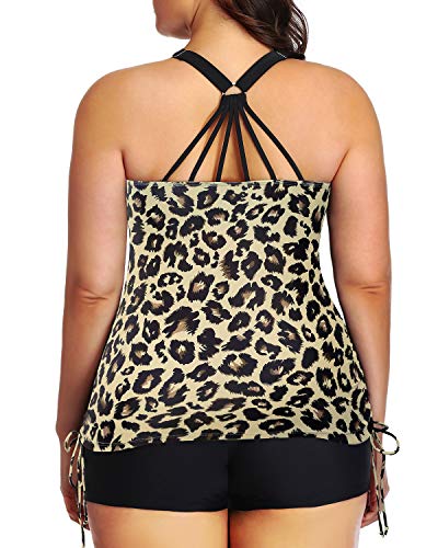 Attractive Round Scoop Neckline Two Piece Ruched Swimsuit-Black And Leopard