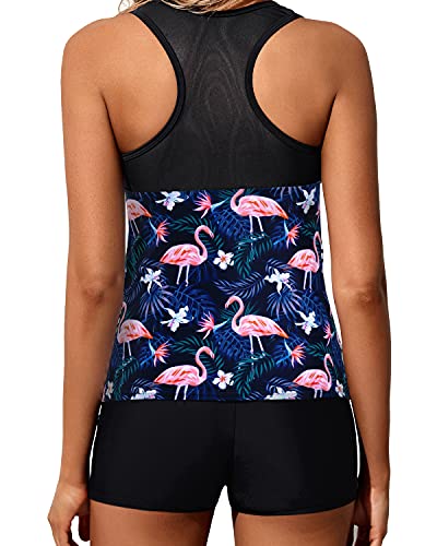Tummy Control Bathing Suit Athletic Racerback Tankini Swimsuits-Black Flamingo