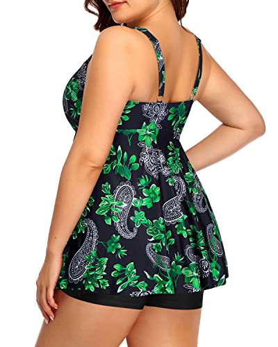 Flowy Bathing Suits Shorts And Modest Coverage Tankini Swimsuits For Women-Green Paisley