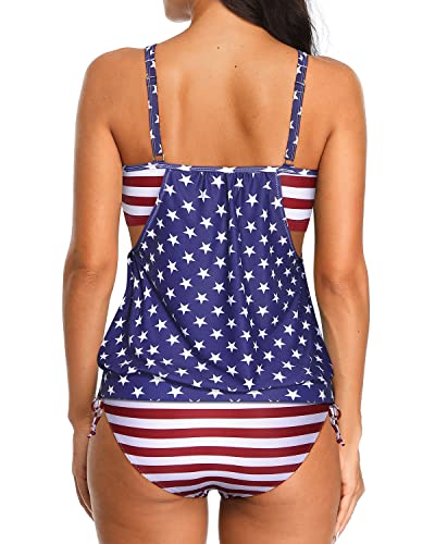 Blouson Tankini Swimsuits For Women Athletic Two Piece Bathing Suits-Us Flag