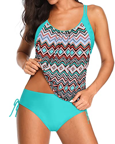 Athletic Two Piece Bathing Suits Double Up Swimwear-Green Tribal