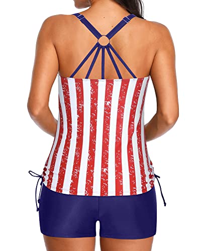 Athletic Tummy Control Two Pieces Tankini Bathing Suits-Flag