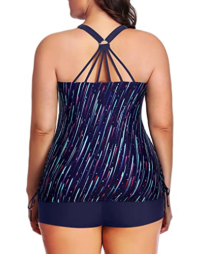 Sexy Strappy Tankini Top Shorts For Women-Navy Blue