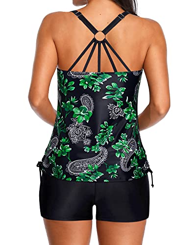 Mid Rise Tankini Silky Side Tie Tank Top For A Comfortable Fit-Green Paisley