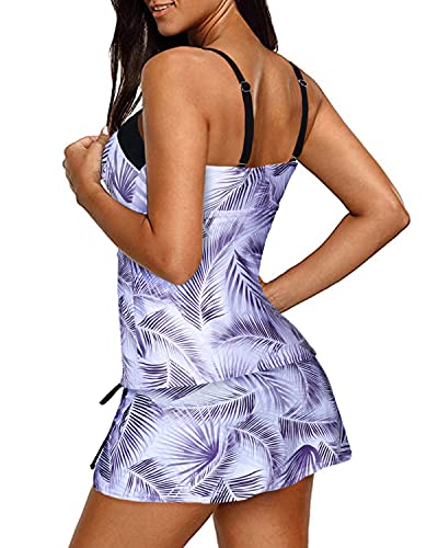 Vintage Stretchy Swim Skirts For Women Tankini Set-White Leaf