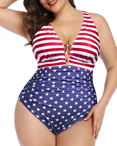 Tummy Control Slimming Plus Size One Piece Swimsuit For Women-National Flag