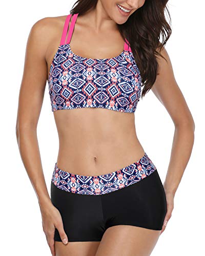 Stylish Tankini Bathing Suit Built-In Bra-Neon Pink