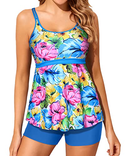 Women's 2 Piece Tankini Swimsuit Slimming Swimming Suit-Blue And Purple Floral