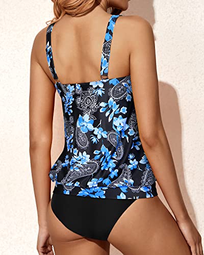 Casual And Comfy Loose Fitting Tankini Tops For Women-Black Floral