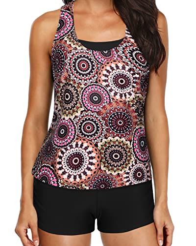 Women's Tankini Swimsuits Built-In Bra And Adjustable Shoulder Straps-Tribal