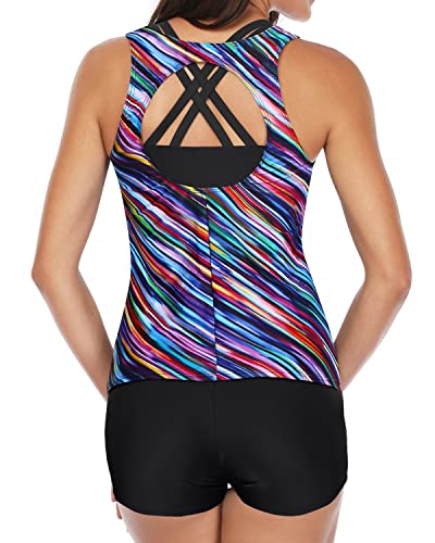 Tummy Control Tankini 3 Piece Swimsuits For Women-Color Oblique Stripe