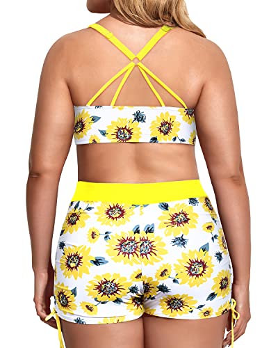 Stylish Swimwear Slight Overlap Backless Tankini For Women-Yellow And Sunflower