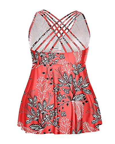Flowy Plus Size Bathing Suit Top For Women Criss Cross Strappy Back-Red Floral