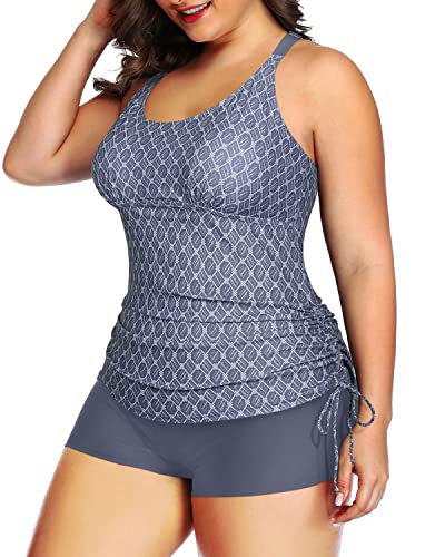 Soft Padded Bra Two Piece Swimsuit Shorts-Grey Tribal