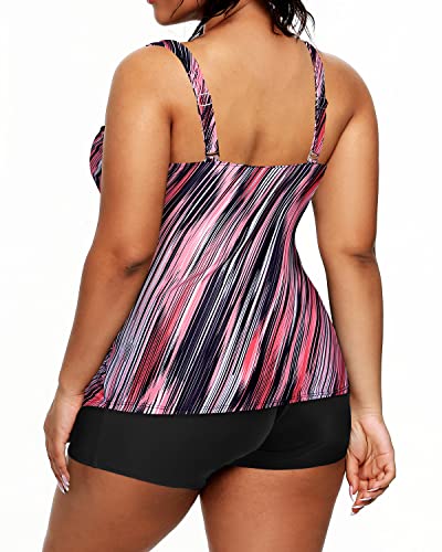 Athletic Plus Size Swimsuits Shorts Tummy Control Tankini Bathing Suits-Pink Stripe