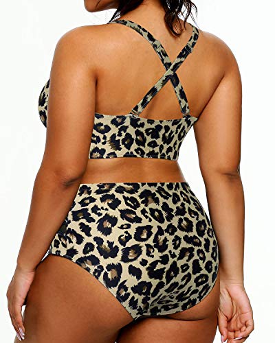 Women's Plus Size High Waisted Bikini Two Piece Swimsuits-Leopard