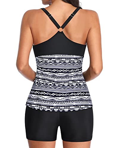 Athletic Racerback Two Piece Tankini Bathing Suits For Women-Black Tribal