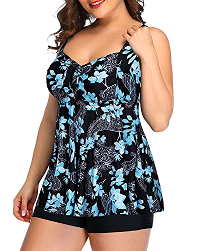 Cute And Covered Tankini Swimsuits Shorts For Women-Black Floral