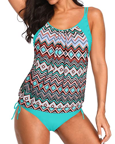 Athletic Two Piece Bathing Suits Double Up Swimwear-Green Tribal