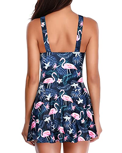 Vintage Swimdress Wide Straps And Removable Padded Bras For Women-Color