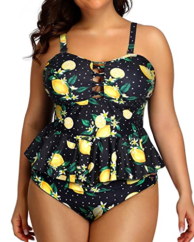 Plus Size Swimsuits For Women Tummy Control Two Piece Bathing Suits-Lemon