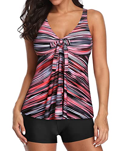 Two Piece Tankini Swimsuits Soft And Comfortable Fabric For Women-Pink Stripe