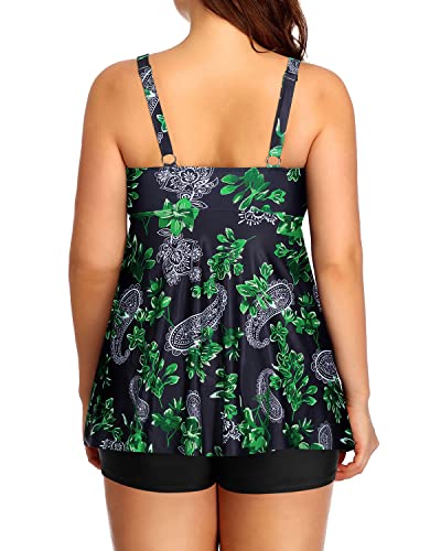 Flowy Bathing Suits Shorts And Modest Coverage Tankini Swimsuits For Women-Green Paisley