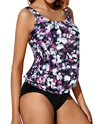 Loose Fit Tankini Swimwear Shorts For Women-Purple Flower