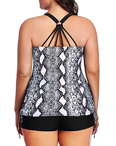 Sexy Round Scoop Neckline Strappy Tankini-Light Pink And Black Snake Print
