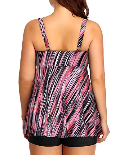 Flowy Bathing Suits Shorts Tummy Control Swimwear Plus Size Tankini Set-Pink Stripe