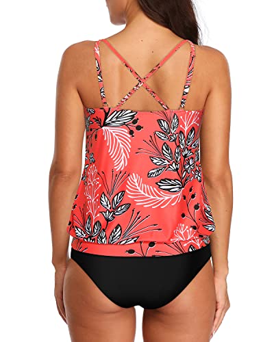 Casual Women's 2 Piece Blouson Tankini Swimsuits Elastic Band-Red Flor –  Yonique