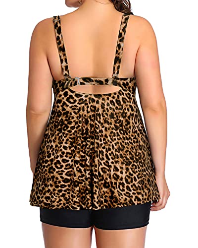 Plus Size Adjustable Shoulder Straps And Buckle Swimsuits For Women-Black And Leopard