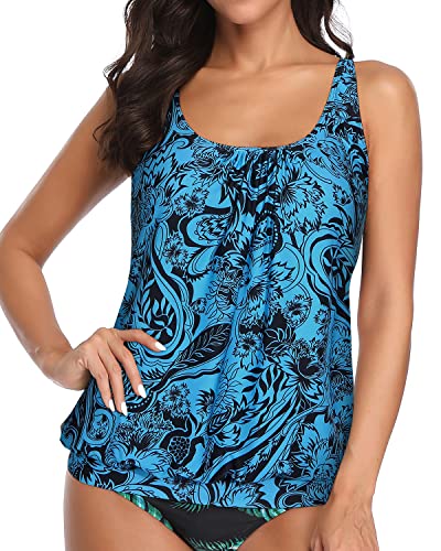 Athletic Style Tankini Swim Top Adjustable Straps For Women-Blue Paisley
