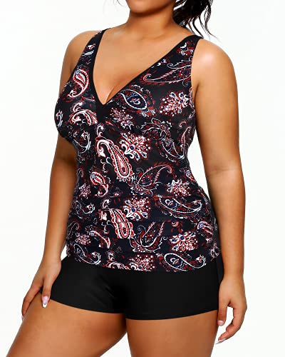 Women's Plus Size High Waisted Two Piece Bathing Suit Swimsuit-Black Tribal