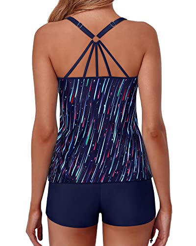 Modest Tankini Swimsuits For Women Shorts Tummy Control Bathing Suits-Navy Blue