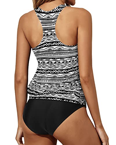 Loose Fit Modest Swimwear Bathing Suits High Waisted Bottom-Black Tribal