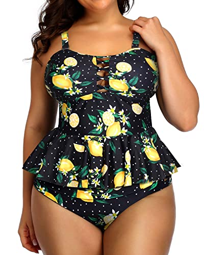 Plus Size Swimsuits For Women Tummy Control Two Piece Bathing Suits-Lemon