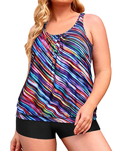 Flattering Two Piece Plus Size Tankini Swimsuits For Women-Color Oblique Stripe