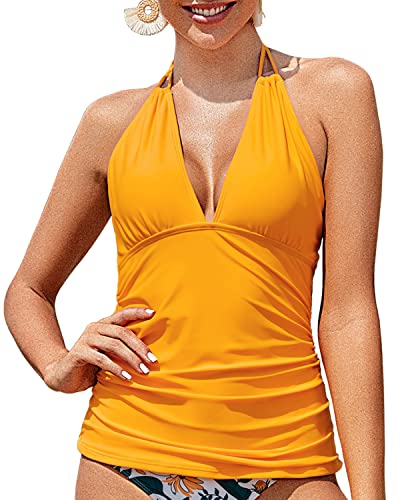 Cute Halter Tankini Swimsuits For Women Tankini Tops For Women Swimwear-Yellow