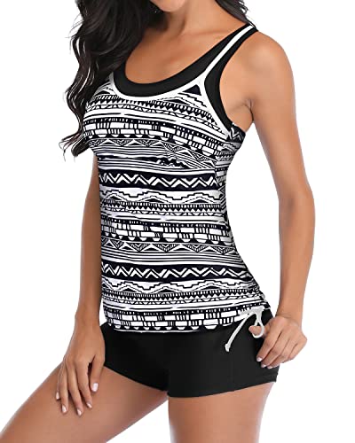 Push Up Athletic Bathing Suits Shorts 2 Piece Tankini Swimsuits-Black Stripe