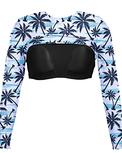 Two Piece Bathing Suits Rash Guard For Women Crop Swim Tops Shorts-Black Palm Tree