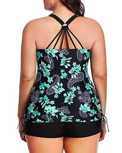 Women's Plus Size 2 Piece Swimsuit Athletic Tankini Top And Shorts-Green Paisley