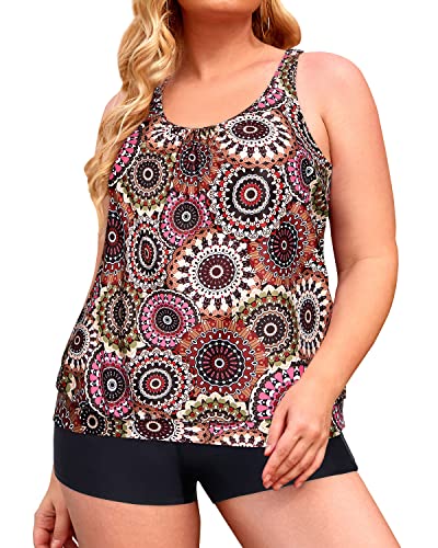 High Waisted Plus Size Tankini Swimsuits For Women-Brown Print