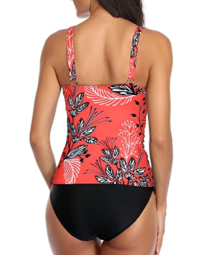 2 Piece Sexy Falbala Flounce Tankini Swimsuits Ruched Bathing Suits-Red Floral