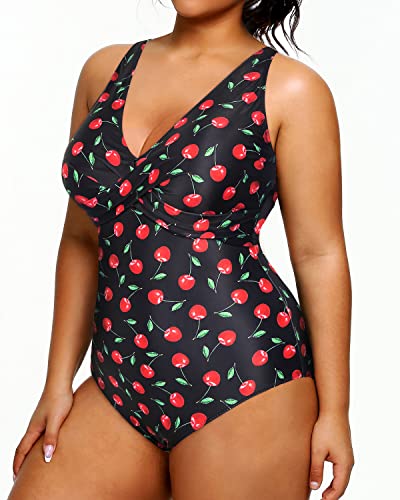 Sexy Deep V-Neck Plus Size Slimming Swimsuits For Women-Black Cherry