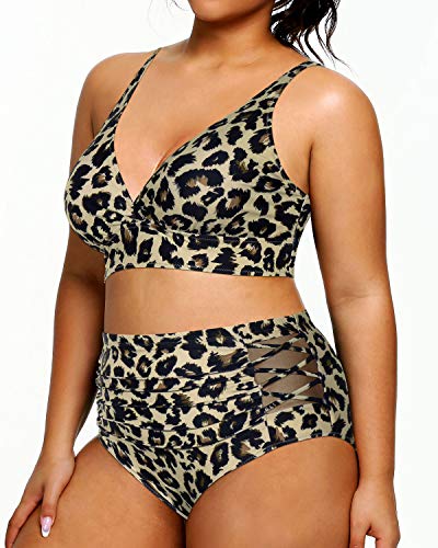 Women's Plus Size High Waisted Bikini Two Piece Swimsuits-Leopard